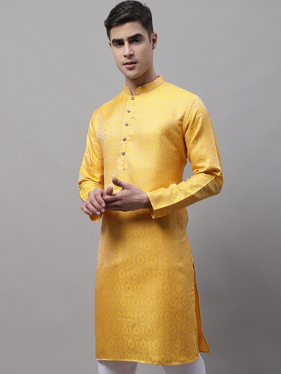 

Jompers Men Ethnic Motif Woven Design Kurta With Churidar, Yellow