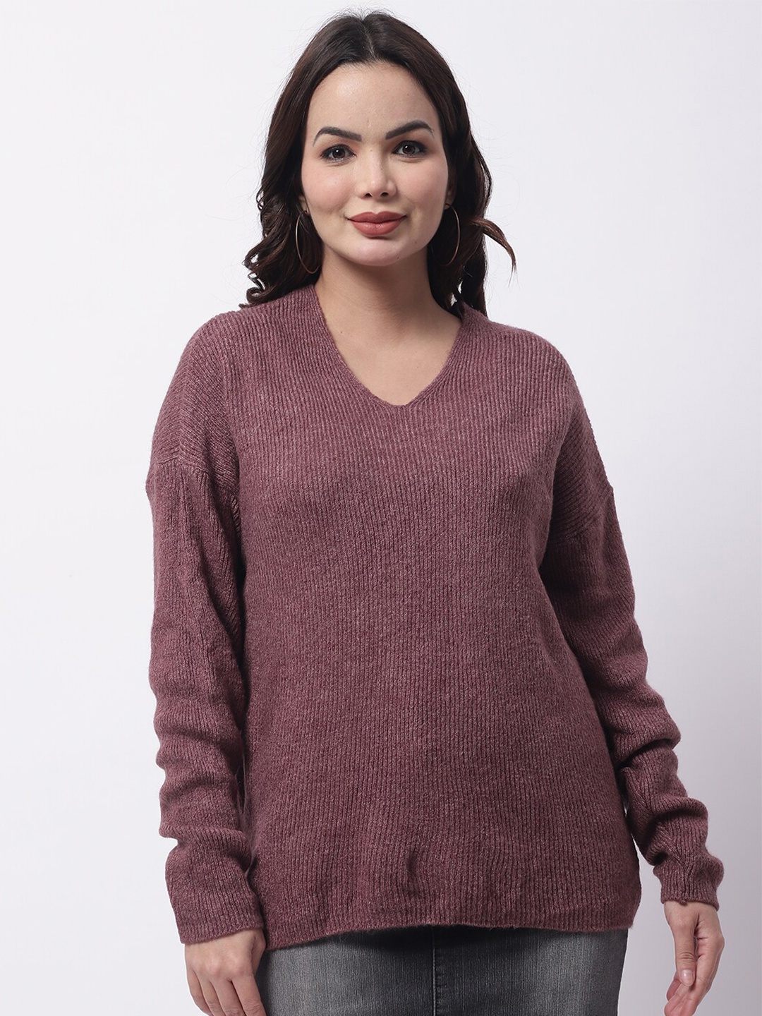 

NoBarr Women Striped Acrylic Pullover, Burgundy