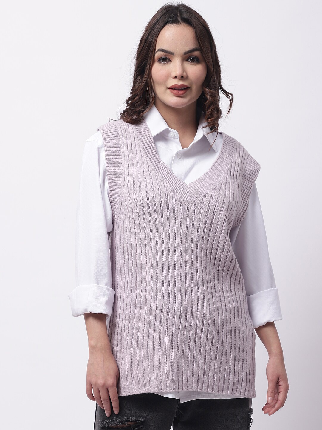 

NoBarr Women Cable Knit Wool Sweater Vest, Purple