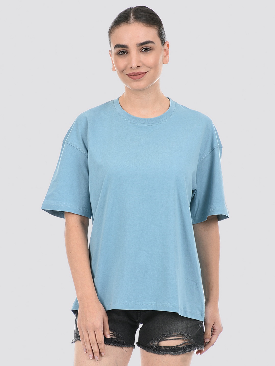 

ONEWAY Unisex Solid Cotton Oversized T-Shirt, Blue