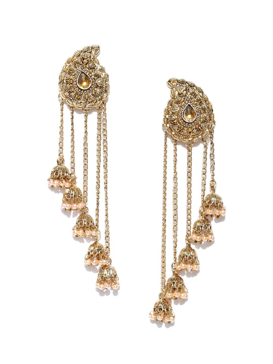 

Zaveri Pearls Gold-Plated Stone-Studded Beaded Drop Earrings