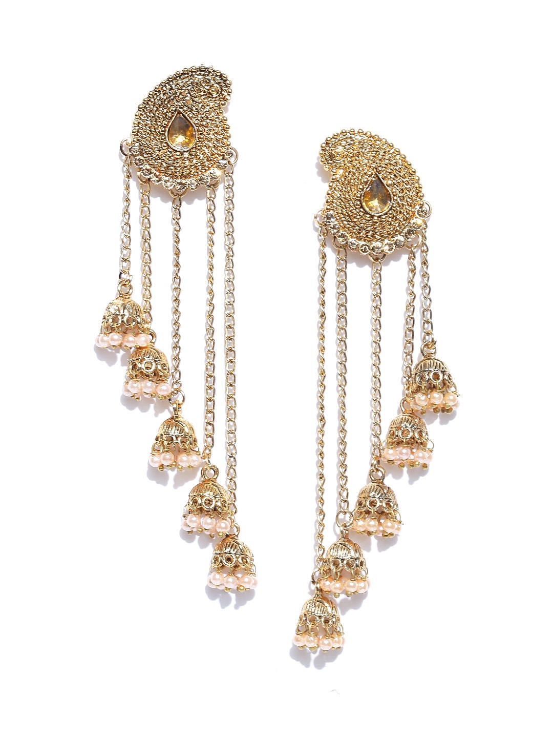 

Zaveri Pearls Gold-Plated Stone-Studded Beaded Drop Earrings