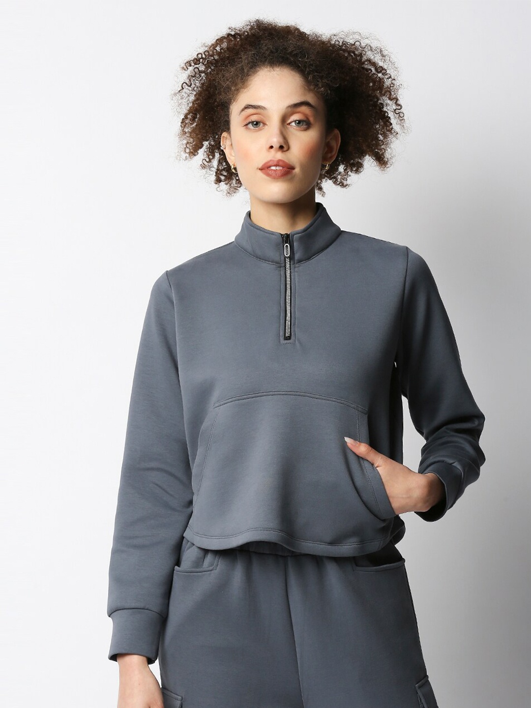 

Disrupt Women High Neck Cotton Pullover Sweatshirt, Grey