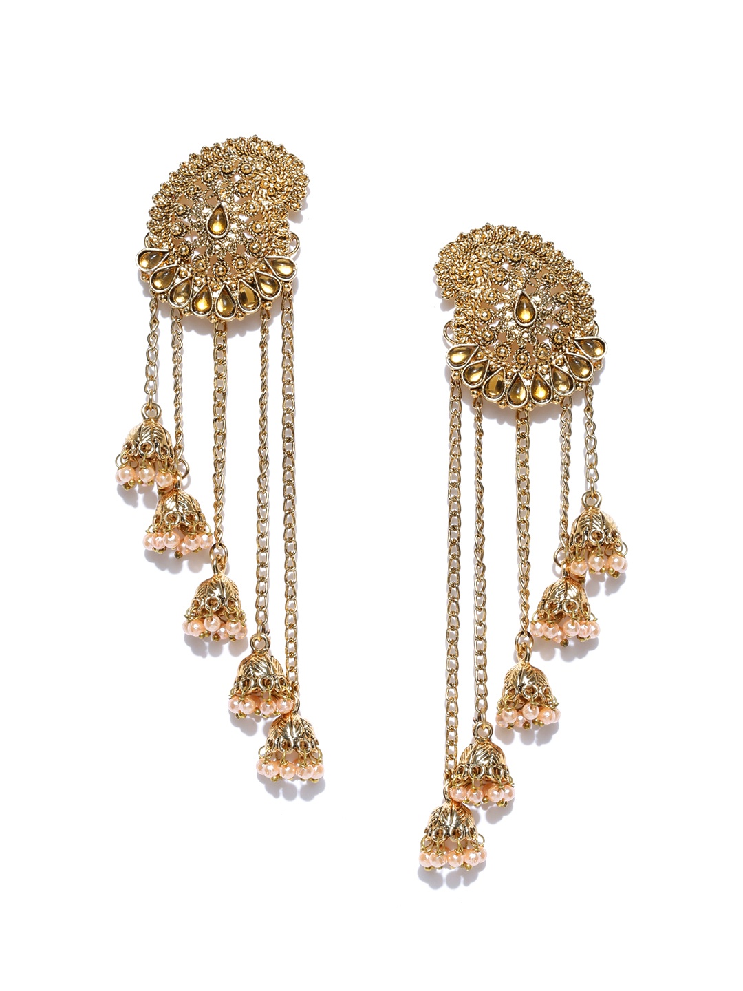 

Zaveri Pearls Gold-Plated Stone-Studded Beaded Drop Earrings