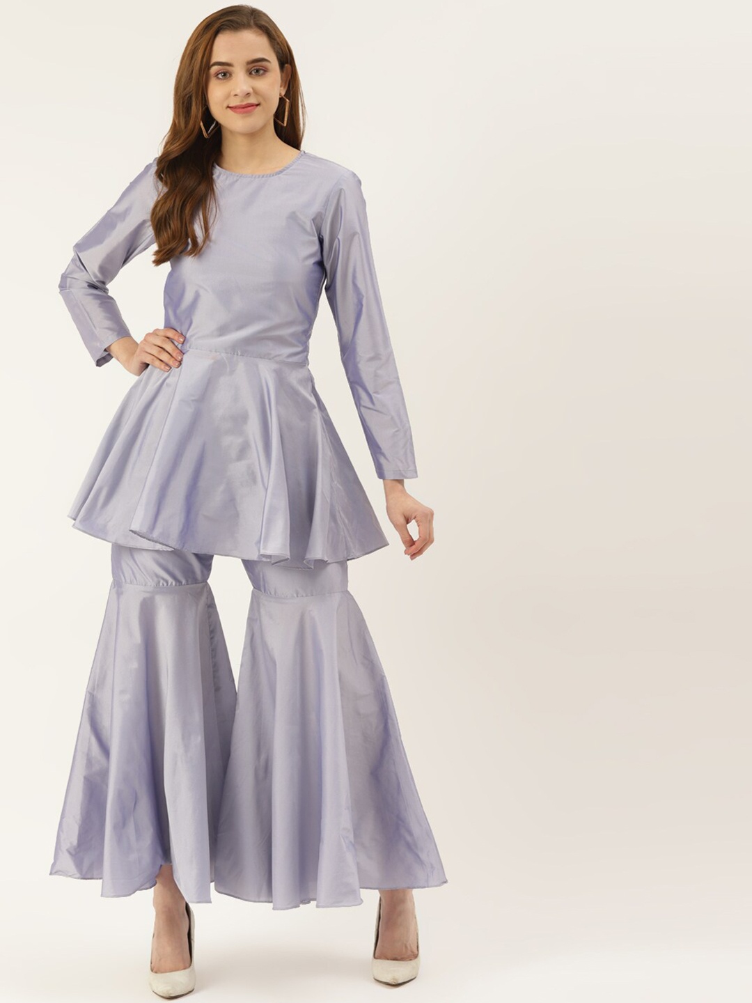 

KHUMAAR Shuchi Bhutani Women A-Line Pleated Kurta with Sharara, Silver