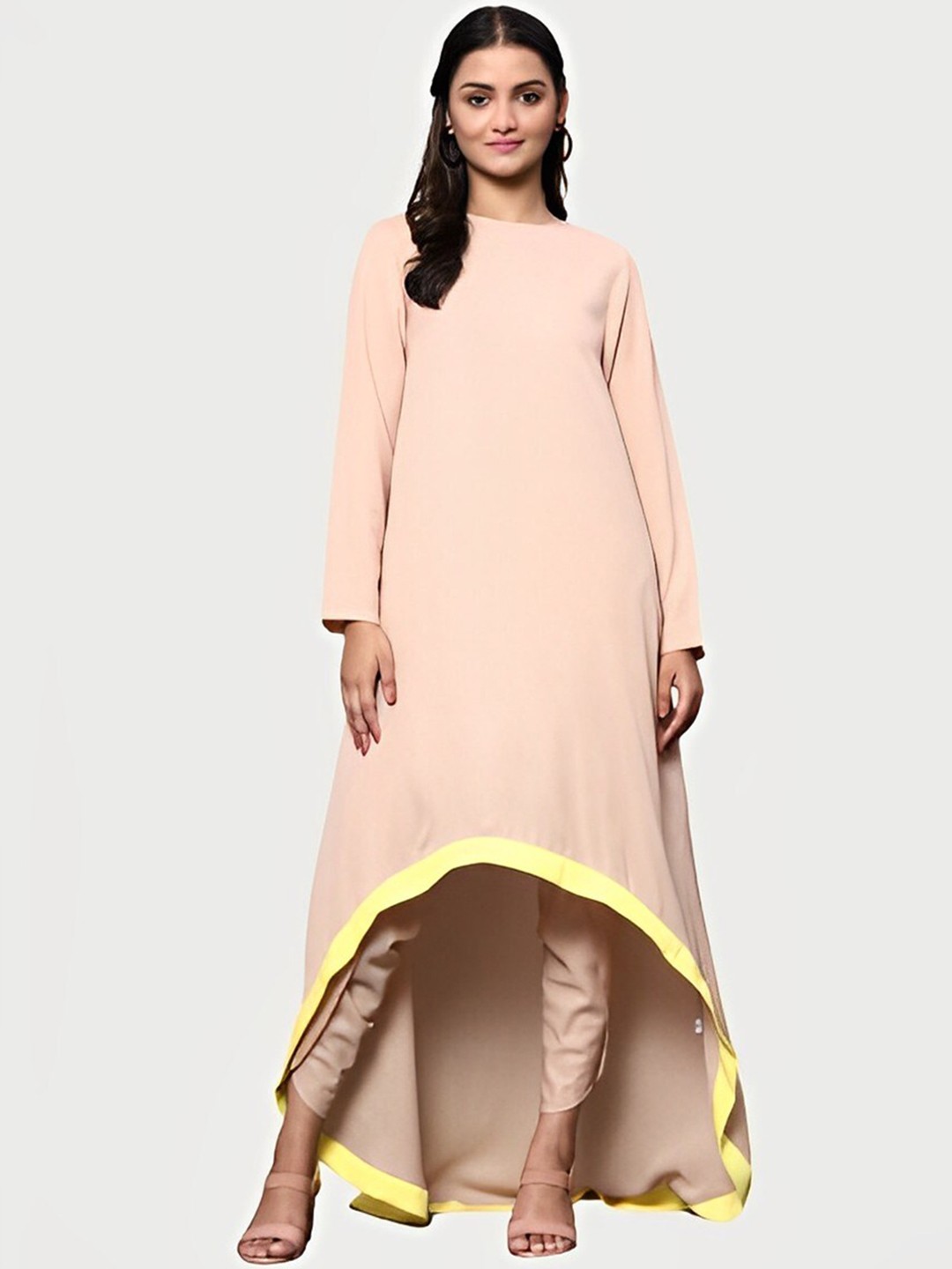 

KHUMAAR Shuchi Bhutani Women High-Low Kurta with Dhoti Pants, Beige