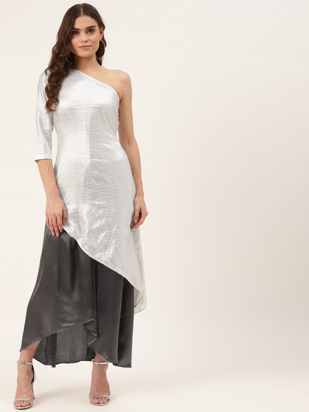 

KHUMAAR Shuchi Bhutani One Shoulder Tunic & Skirt, White