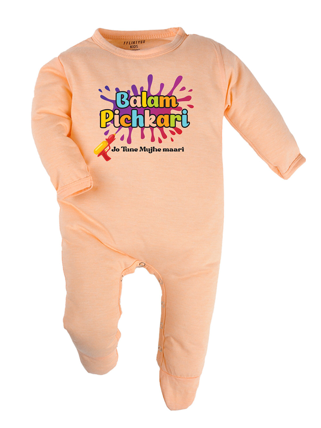 

FFLIRTYGO Kids CHoli Printed Pure Cotton Sleepsuit, Peach