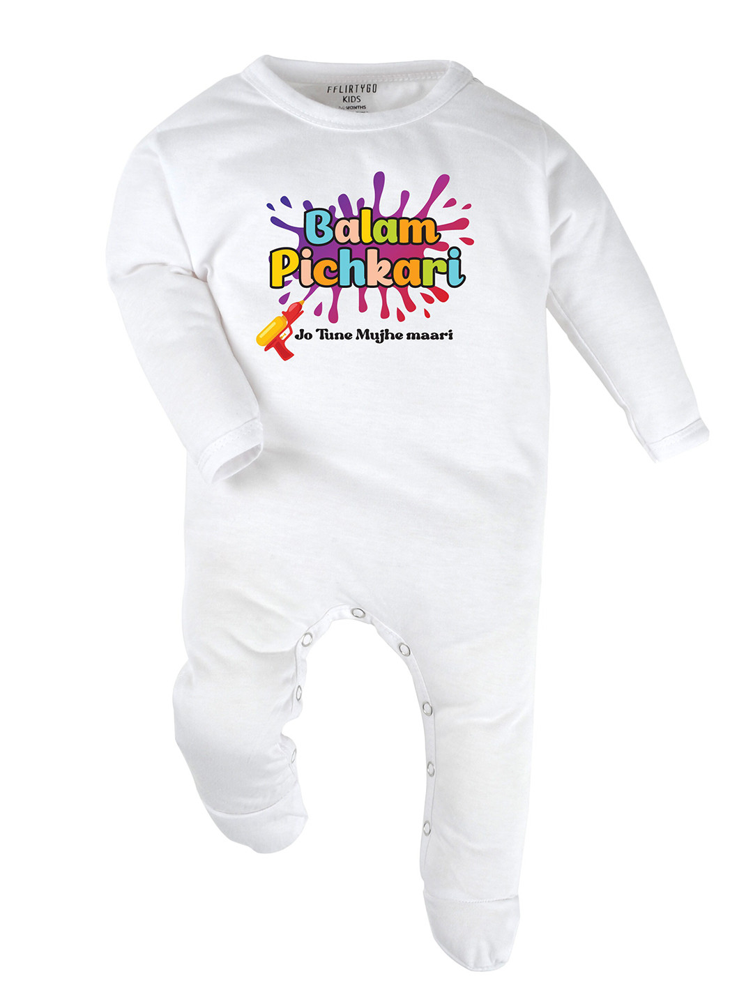 

FFLIRTYGO Infants Holi Printed Pure Cotton Sleepsuit, White