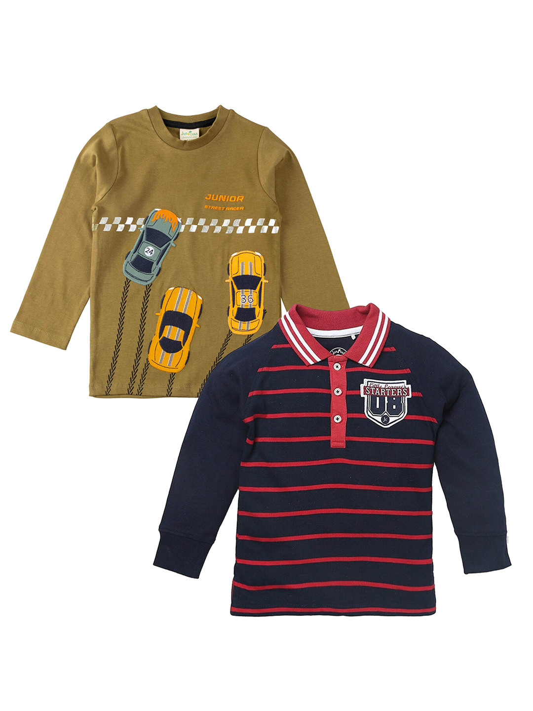 

JusCubs Boys Pack of 2 Striped Pure Cotton T-shirt, Black