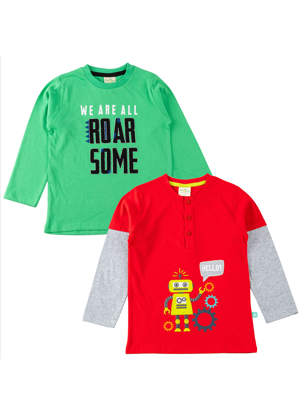 

JusCubs Boys Pack Of 2 Printed Pure Cotton T-shirt, Green