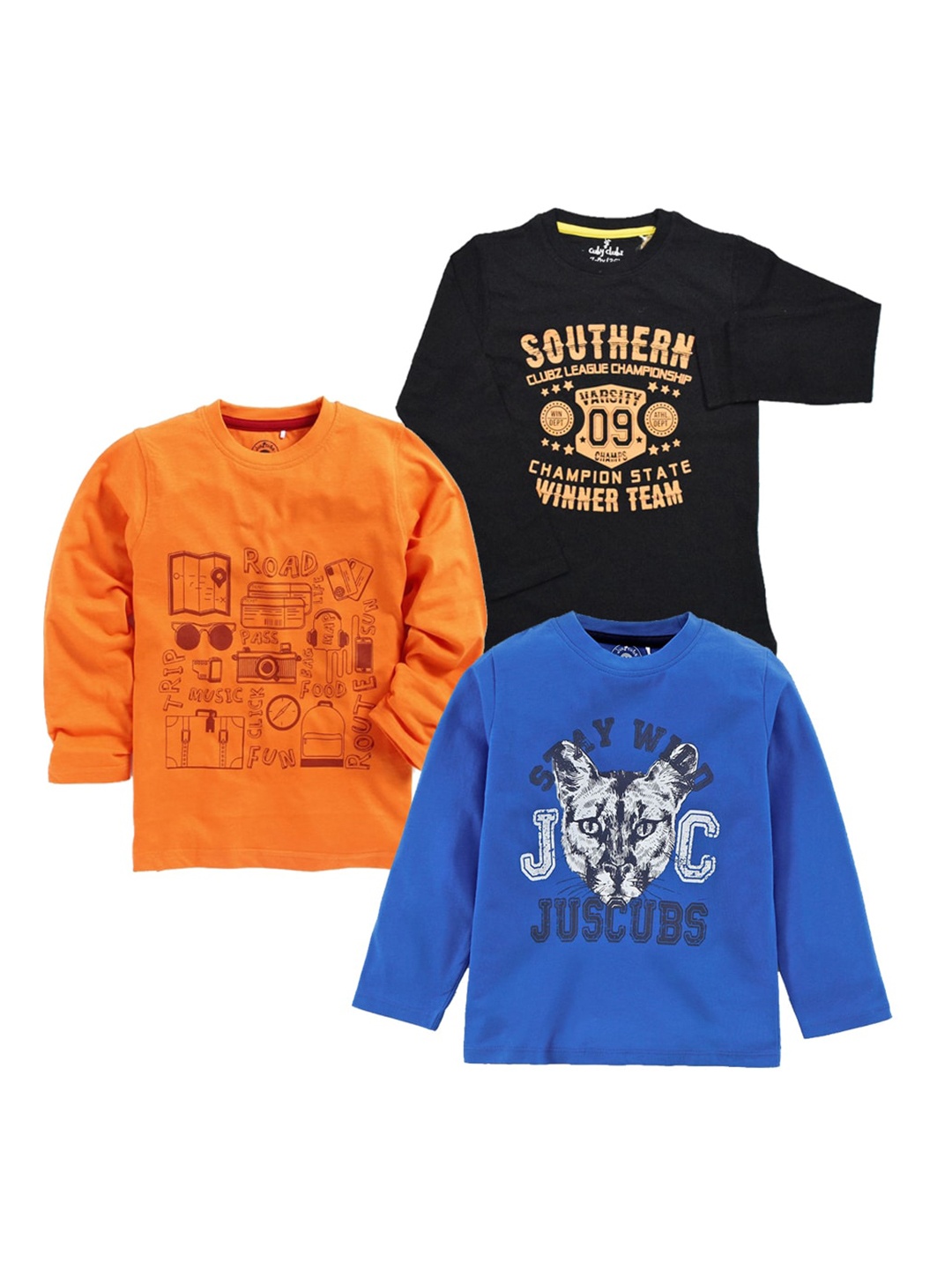 

JusCubs Boys Pack of 3 Typography Printed T-shirt, Orange