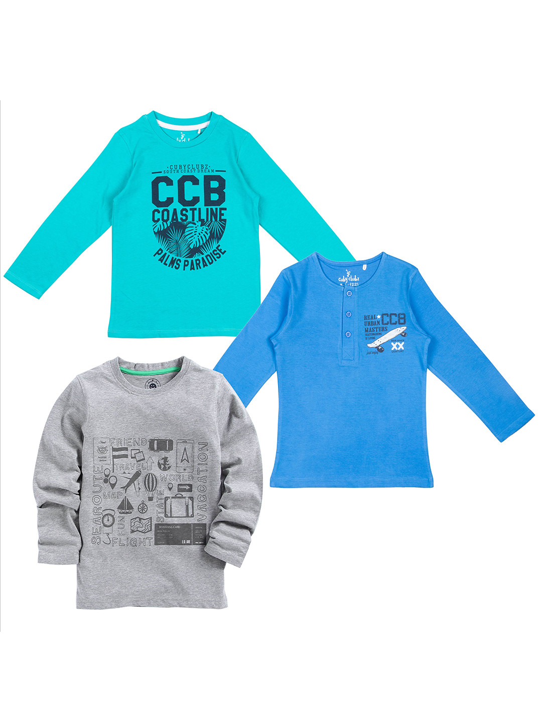 

JusCubs Boys Pack of 3 Printed Pure Cotton T-shirt, Turquoise blue
