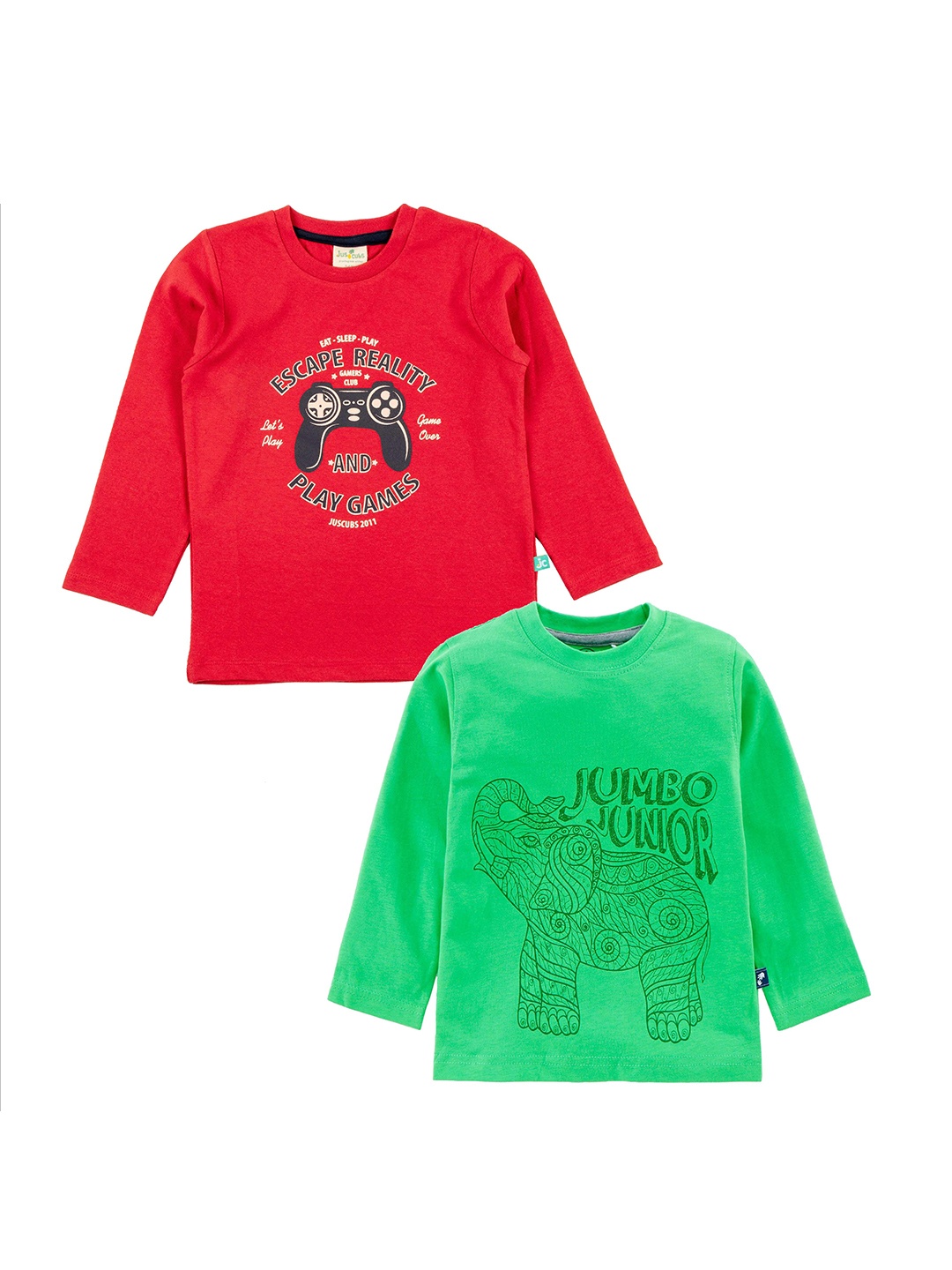 

JusCubs Boys Pack Of 2 Printed Pure Cotton T-shirt, Red