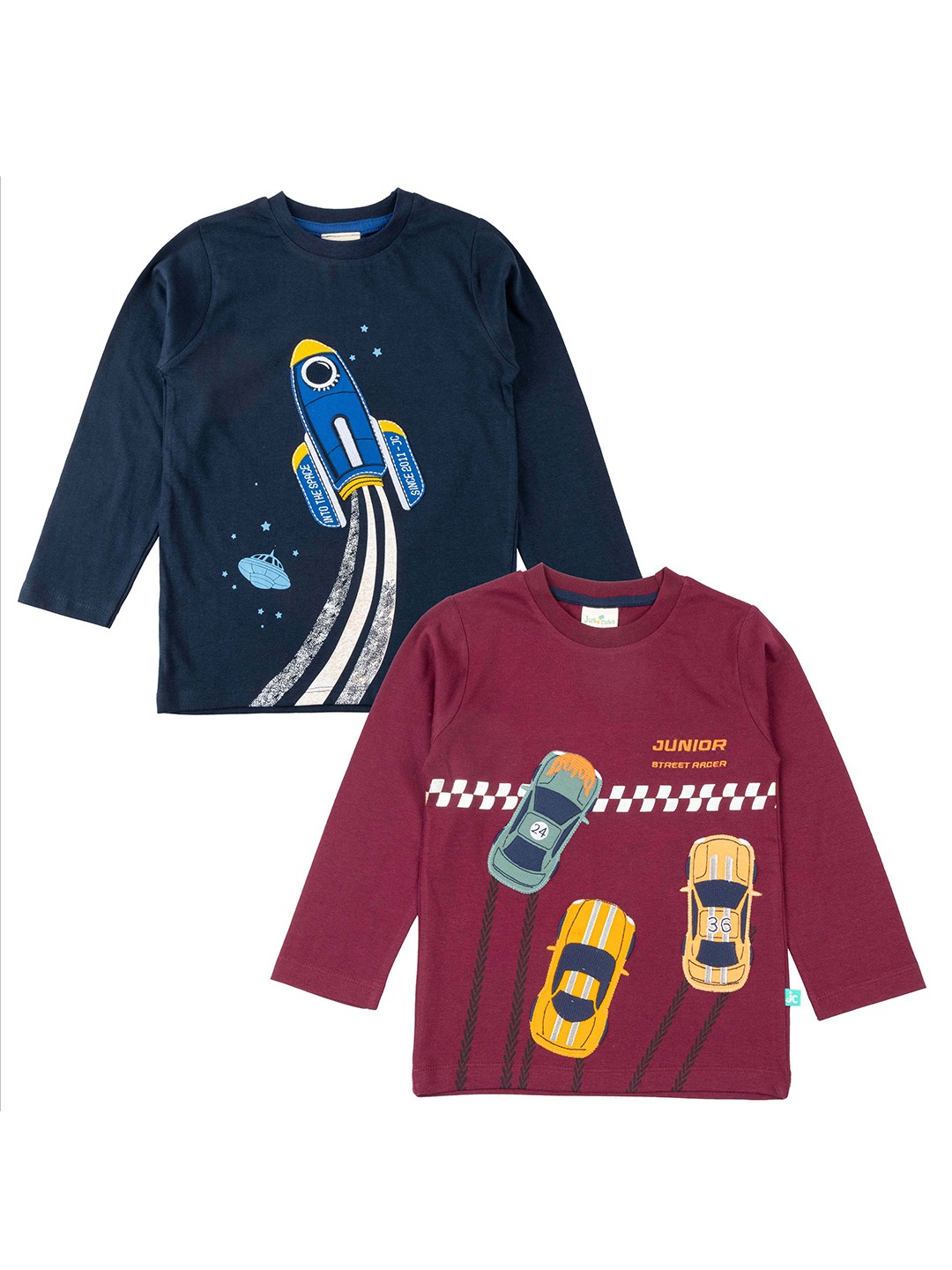 

JusCubs Boys Pack Of 2 Graphic Printed Pure Cotton T-shirt, Navy blue