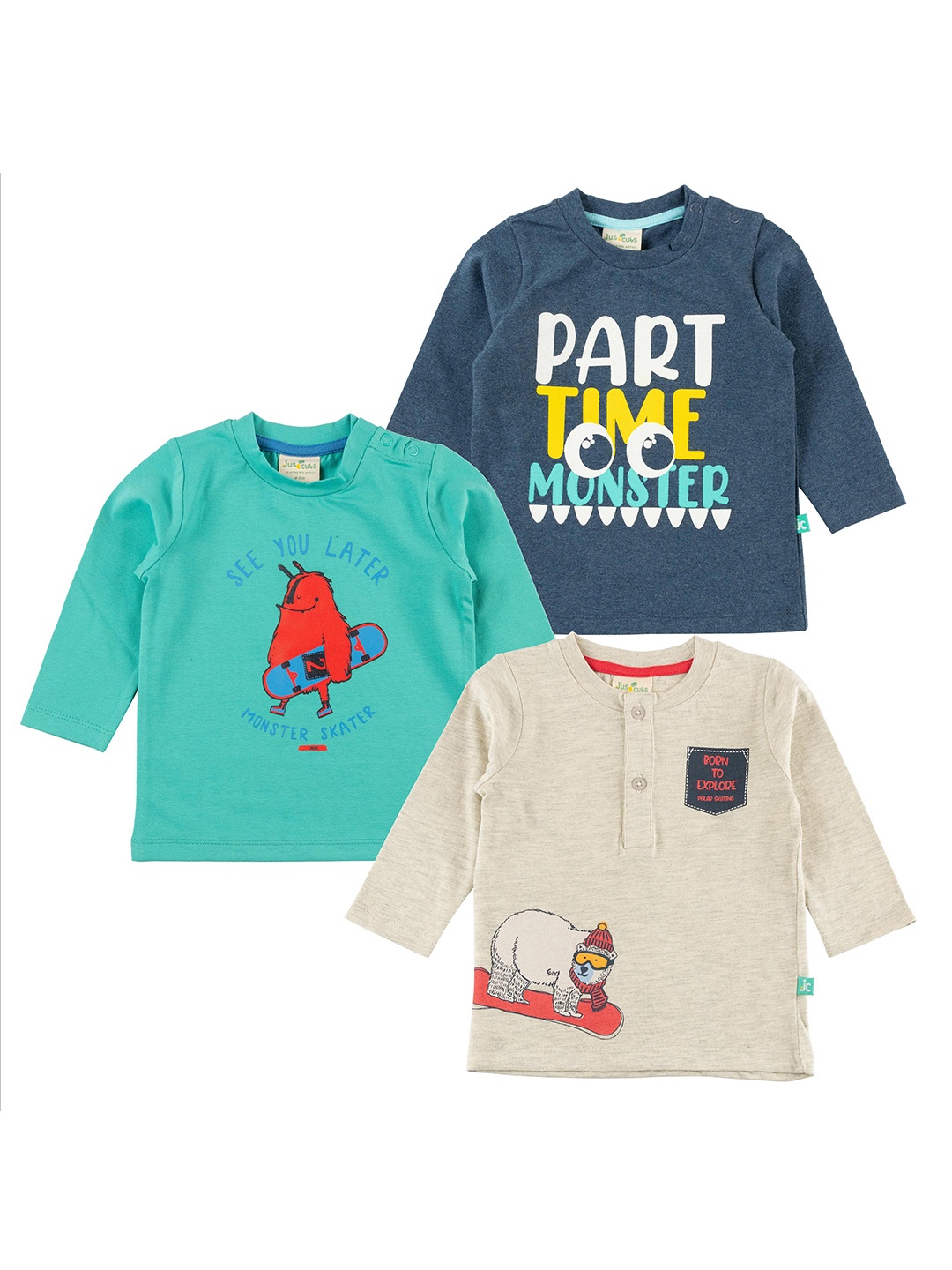 

JusCubs Boys Pack Of 3 Printed Pure Cotton T-shirt, Blue