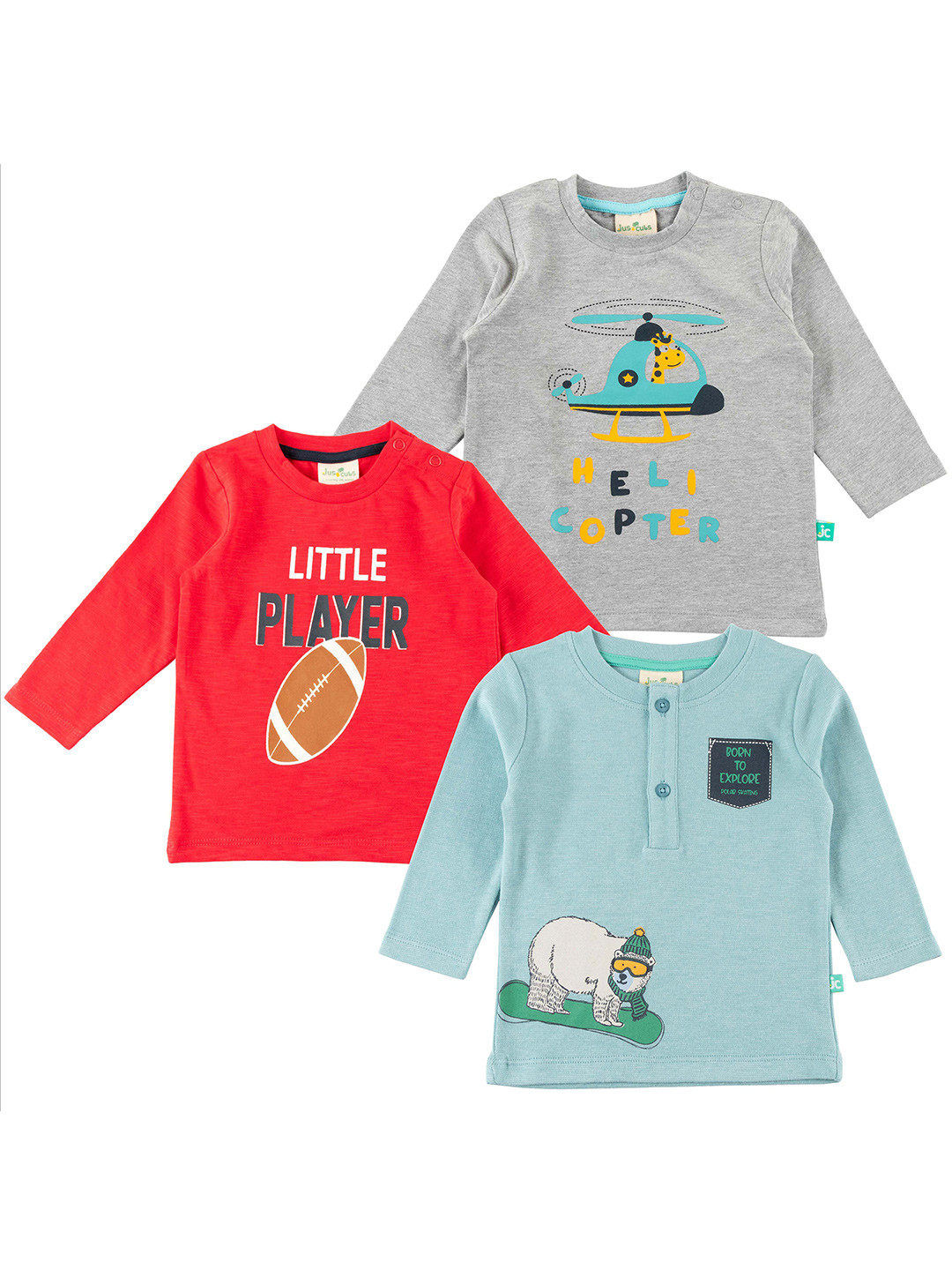 

JusCubs Boys Pack Of 3 Printed Pure Cotton T-shirt, Red