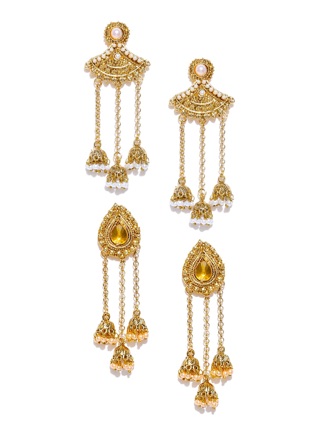 

Zaveri Pearls Set of 2 Gold-Plated Stone-Studded Drop Earrings