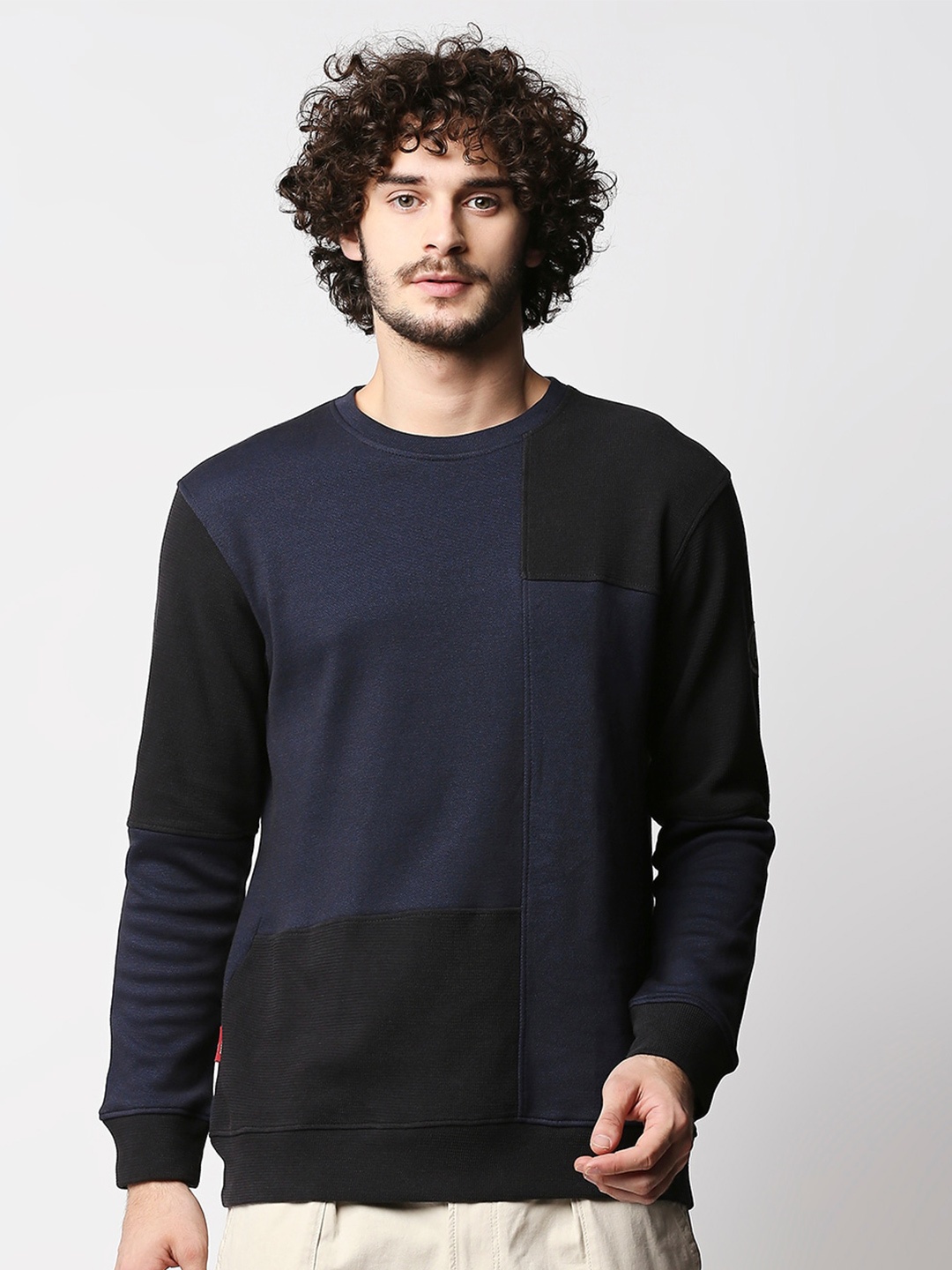 

Disrupt Men Colourblocked Round Neck Cotton Pullover Sweatshirt, Navy blue