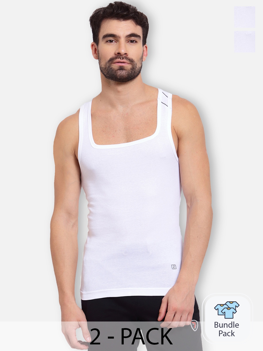 

Zoiro Men Pack Of 2 Square Neck Innerwear Vests, White