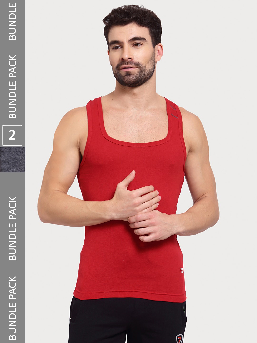 

Zoiro Men Pack Of 2 Square Neck Innerwear Vests, Red