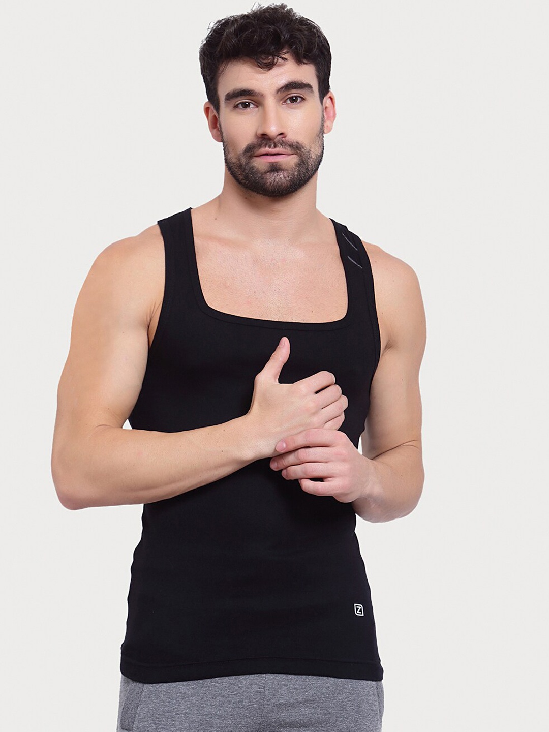 

Zoiro Men Pack Of 2 Square Neck Innerwear Vests, Black