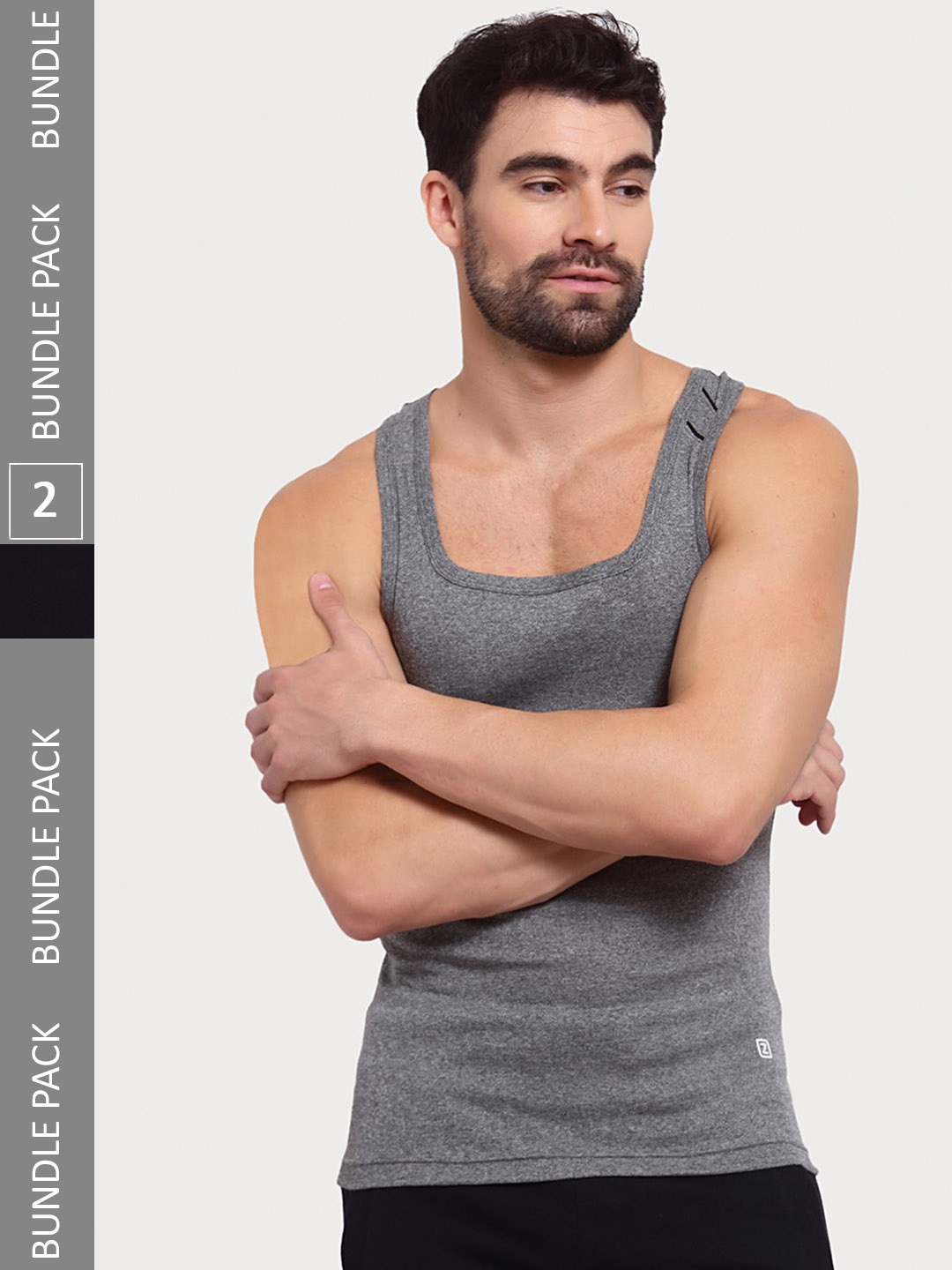 

Zoiro Men Pack Of 2 Square Neck Innerwear Vests, Grey