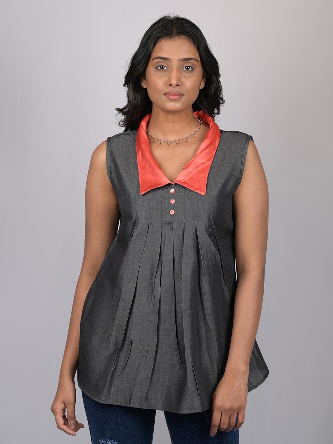 

OWO THE LABEL Shirt Collar A-Line Top, Grey