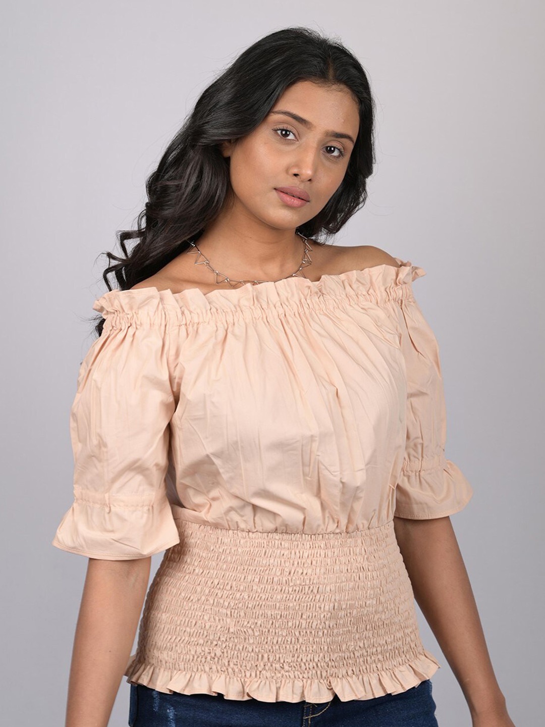 

OWO THE LABEL Off-Shoulder Bardot Top, Cream