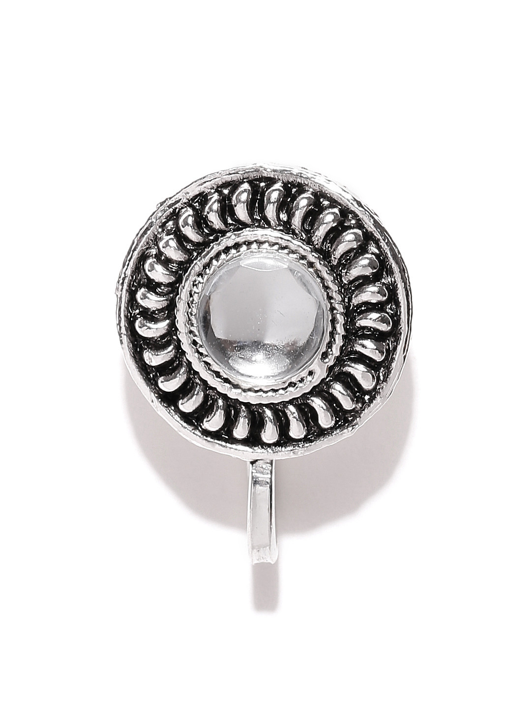 

Zaveri Pearls Oxidised Silver-Plated Textured Stone-Studded Nosepin