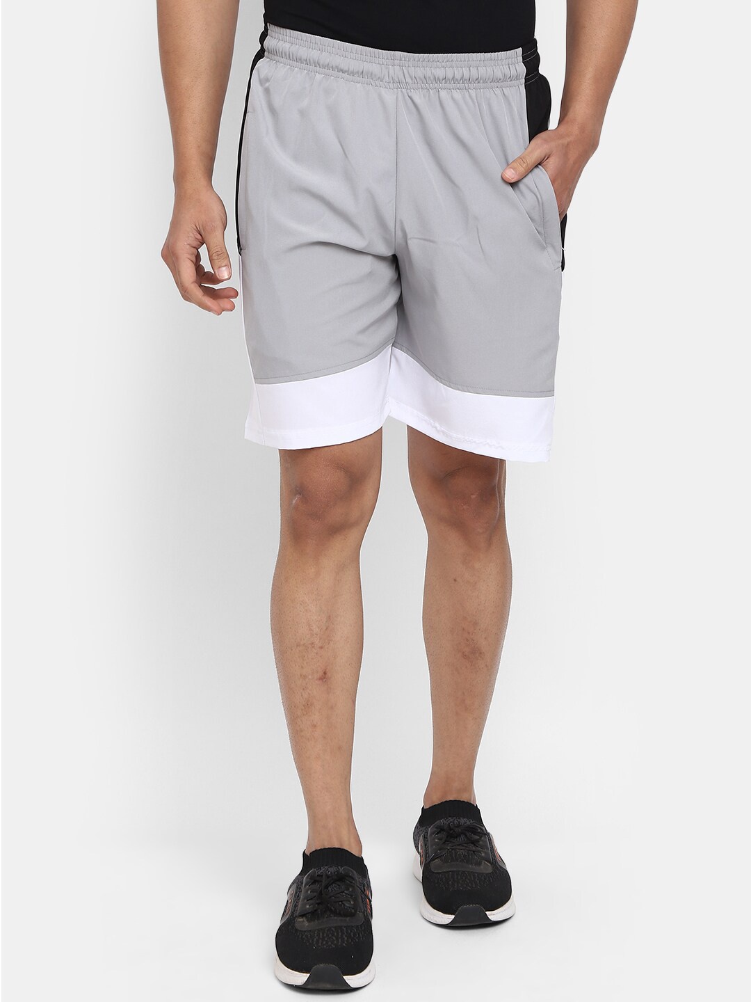 

V-Mart Men Colourblocked Cotton Sports Shorts, Grey