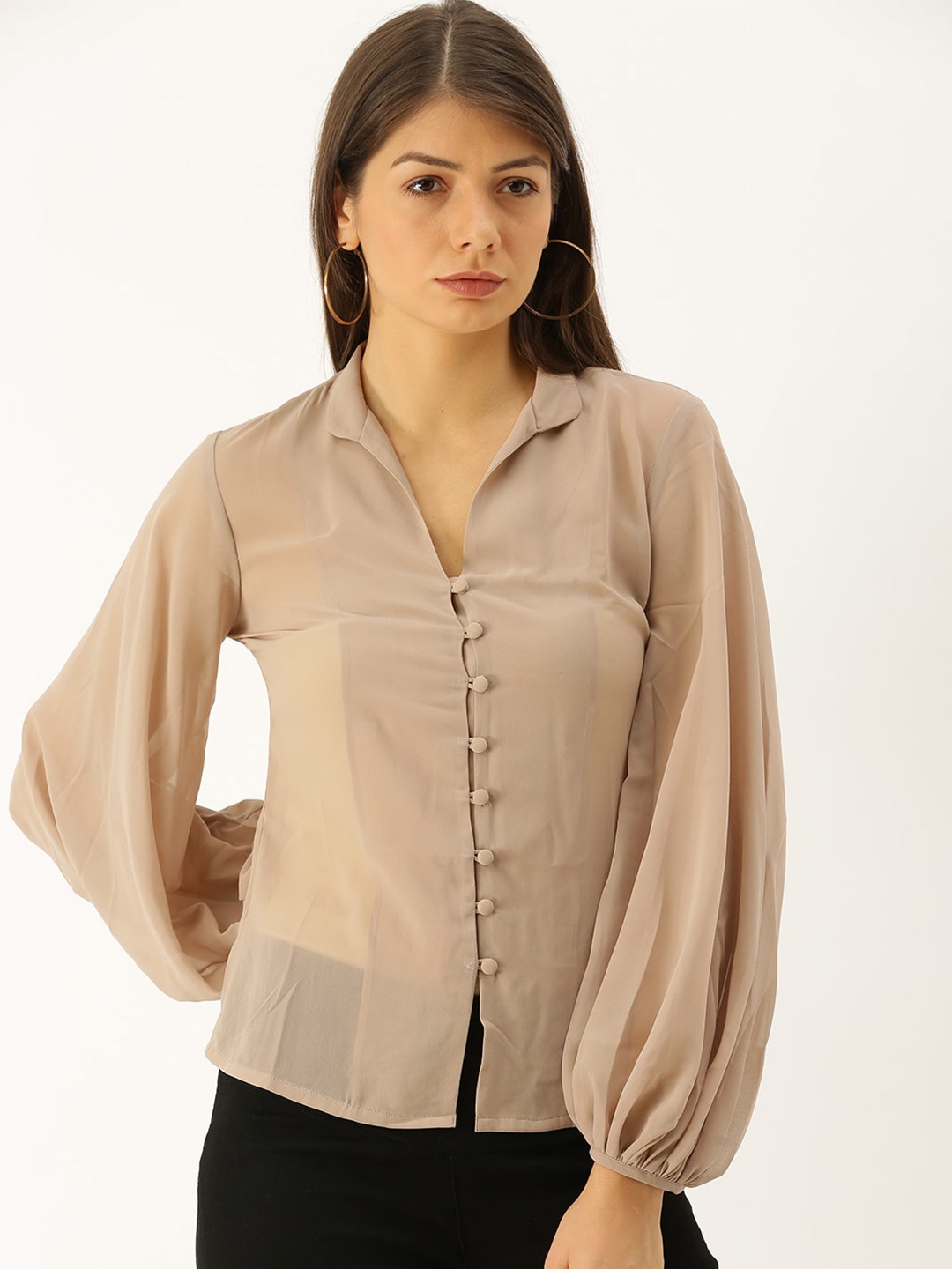 

MABISH by Sonal Jain Puff Sleeves Shirt Style Top, Taupe