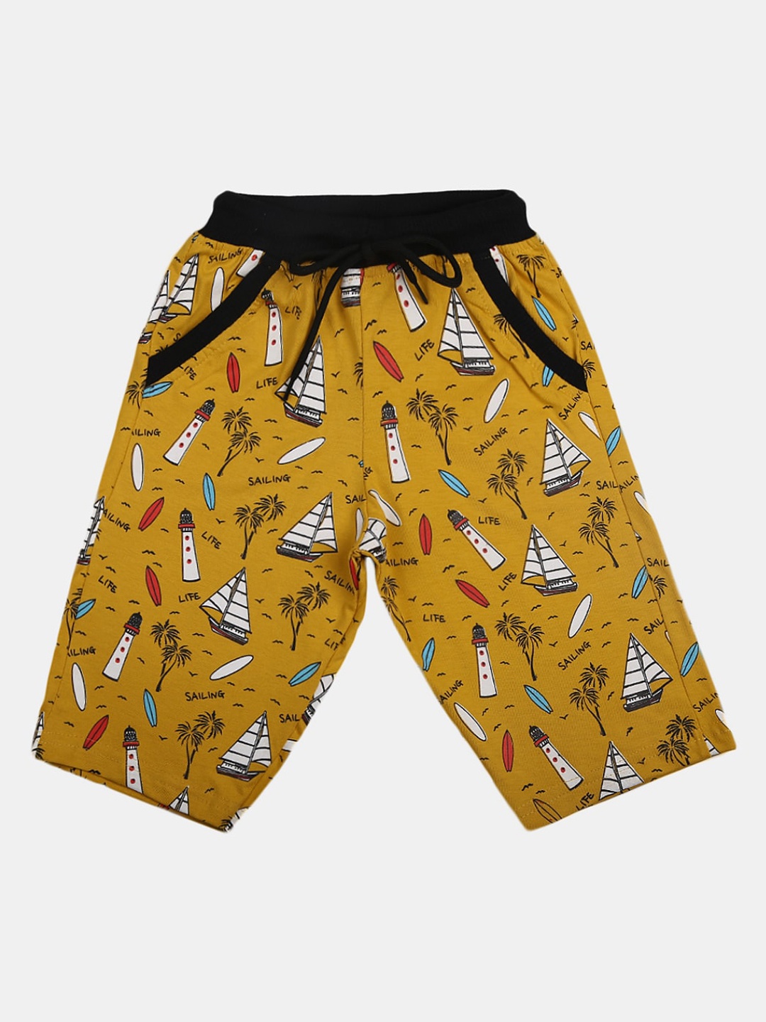 

V-Mart Boys Printed Cotton Shorts, Mustard