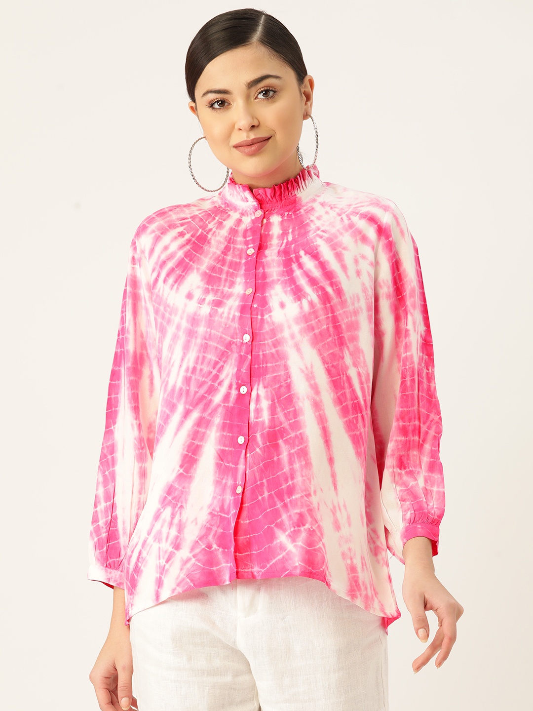 

Maaesa Standard Tie & Dye Printed Casual Shirt, Pink