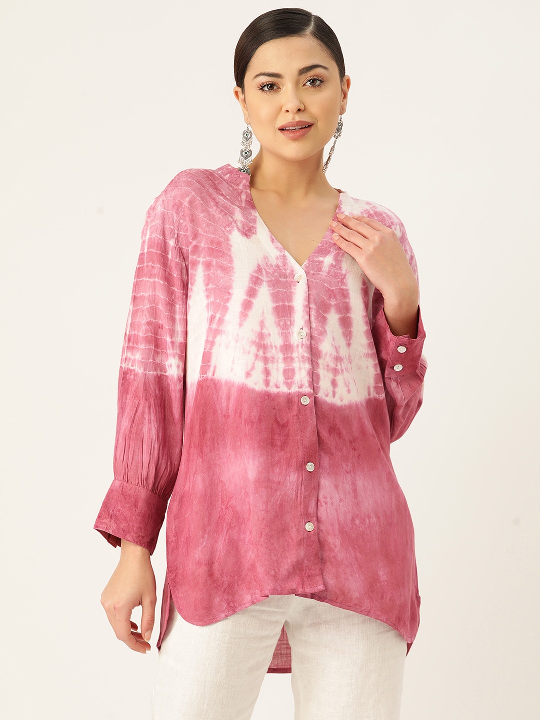 

Maaesa Standard Tie & Dye Printed Casual Shirt, Pink