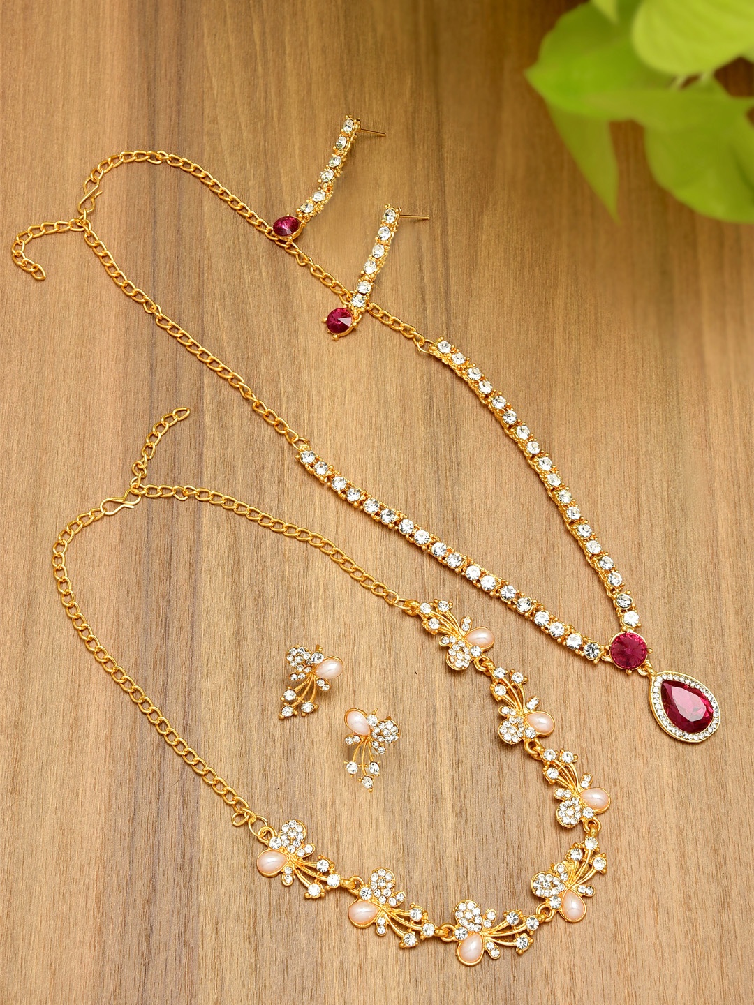 

Zaveri Pearls Set of 2 Gold-Toned Stone-Studded Jewellery Sets