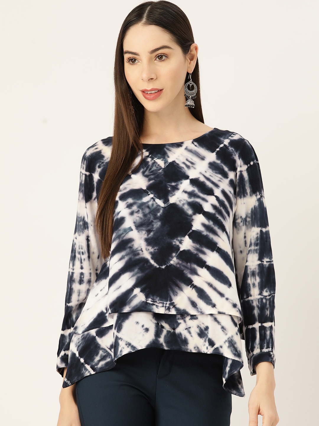 

Maaesa Tie & Dye Layered Top, White