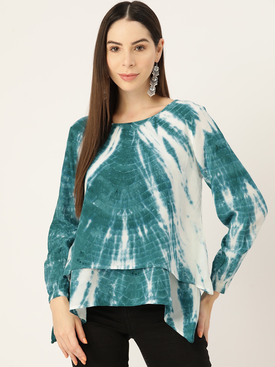 

Maaesa Tie & Dye Layered Top, Green