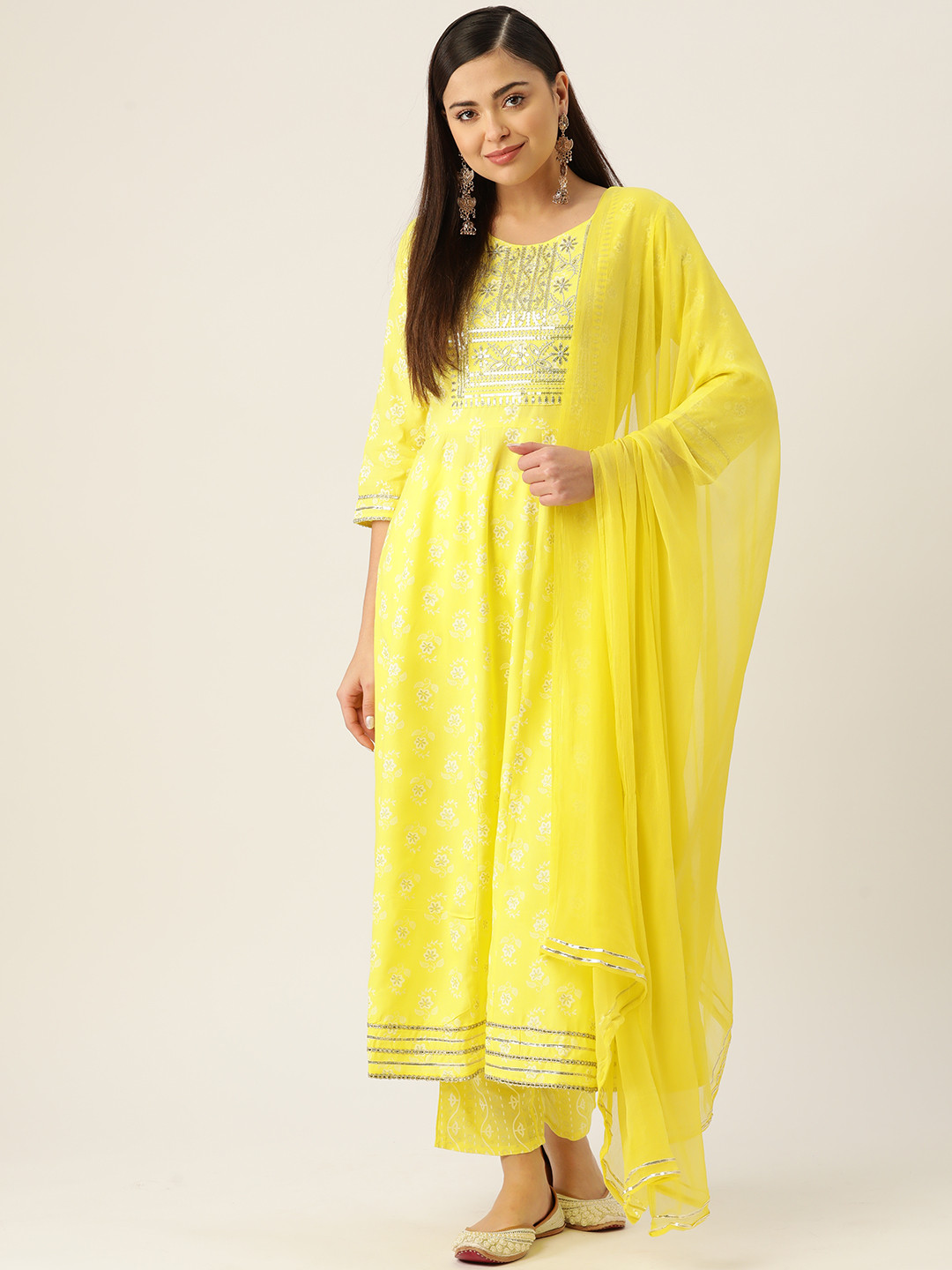 

Maaesa Floral Embroidered Sequinned Kurta with Trousers & Dupatta, Yellow