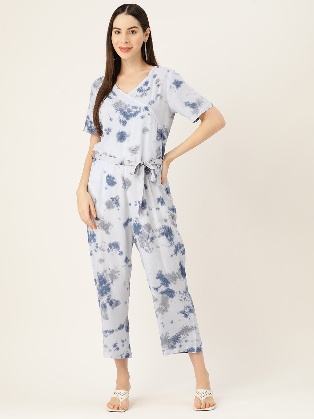 

Maaesa Tie & Dye Printed Waist Tie-Ups Basic Jumpsuit, Blue