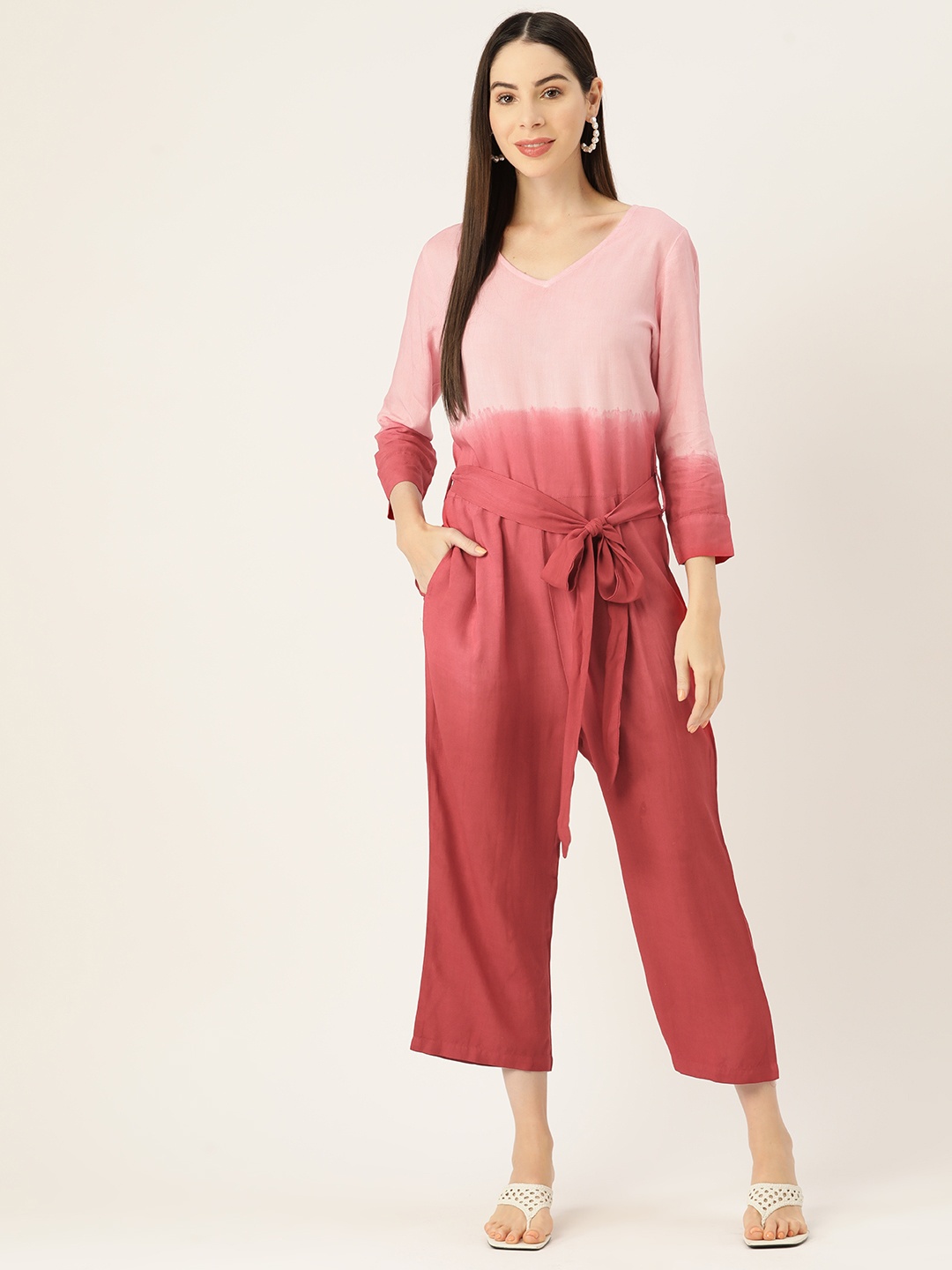 

Maaesa Colourblocked Waist Tie-Ups Basic Jumpsuit, Maroon