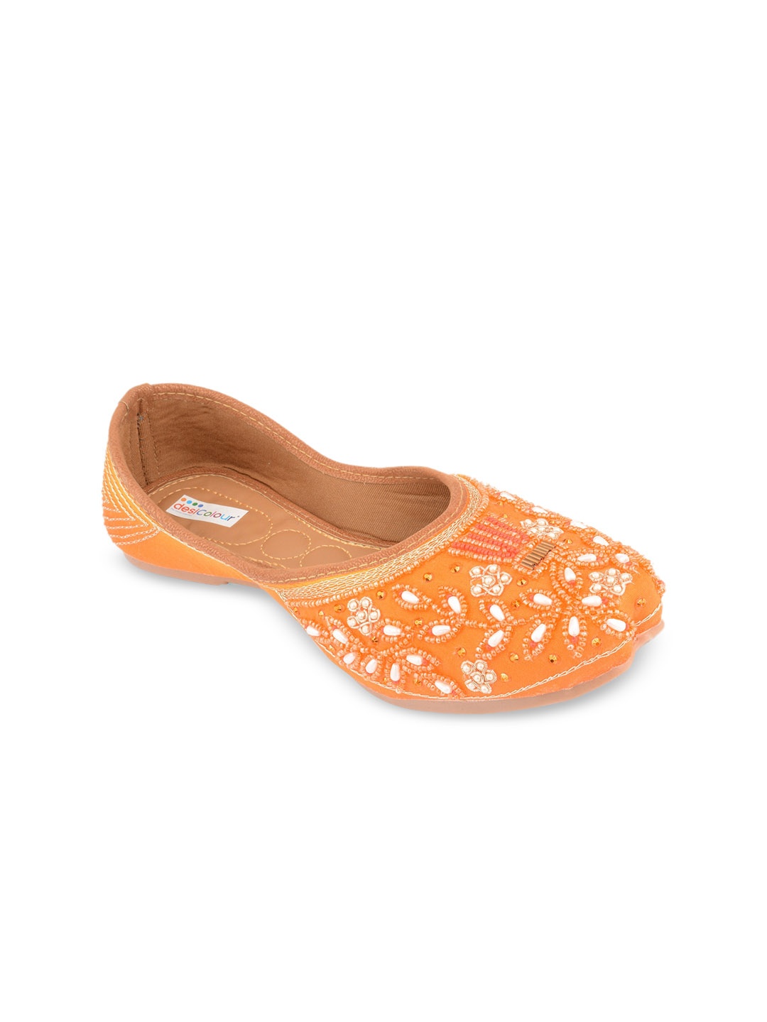 

DESI COLOUR Women Ethnic Embellished Mojaris, Orange