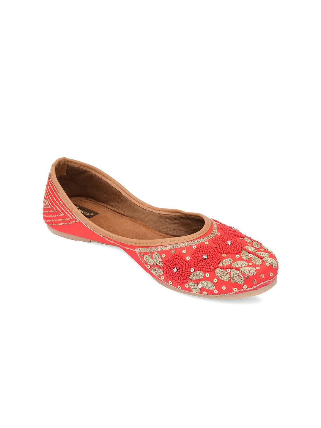 

DESI COLOUR Women Ethnic Embellished Mojaris, Red