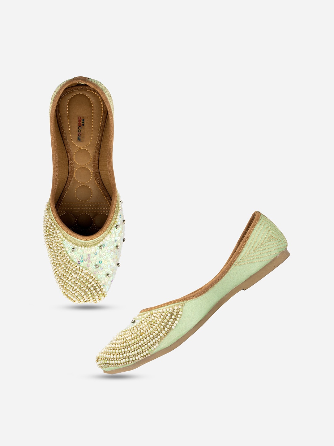 

DESI COLOUR Women Ethnic Embellished Mojaris, Sea green
