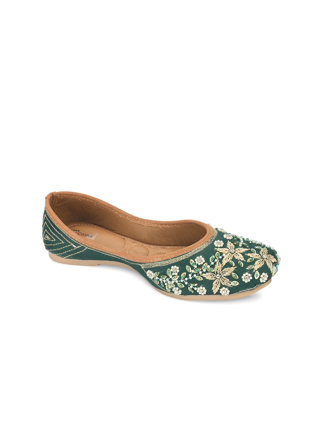 DESI COLOUR Women Embellished Ethnic Mojaris, Green