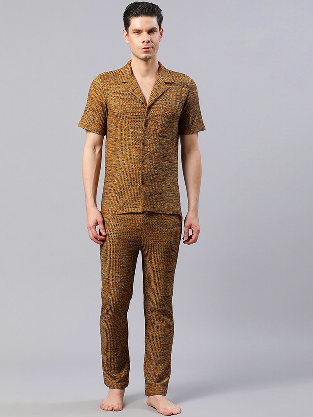 HOUSE OF S Men Shirt & Trouser Co-Ord, Mustard