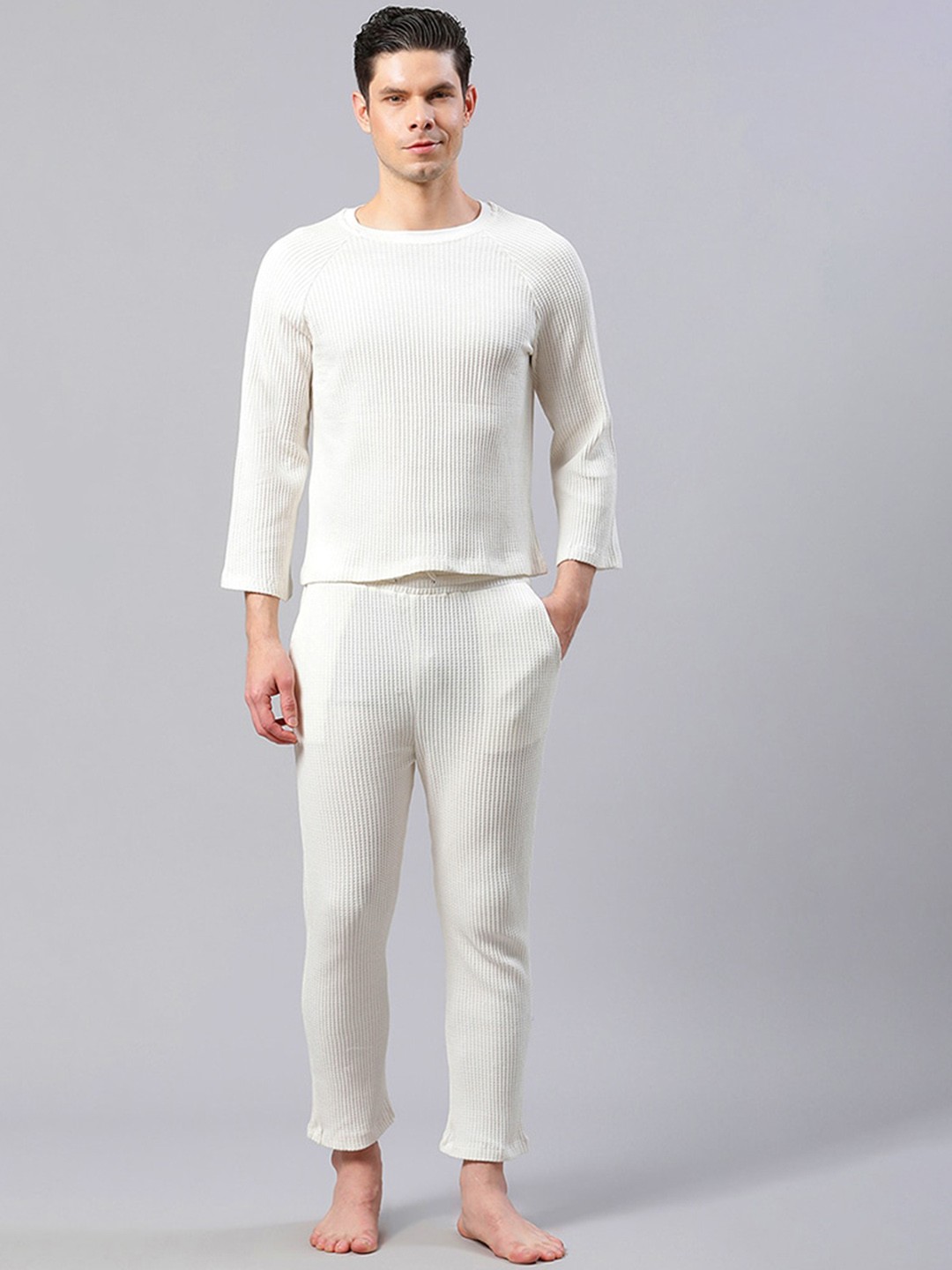 

HOUSE OF S Men Striped Night Suit, White