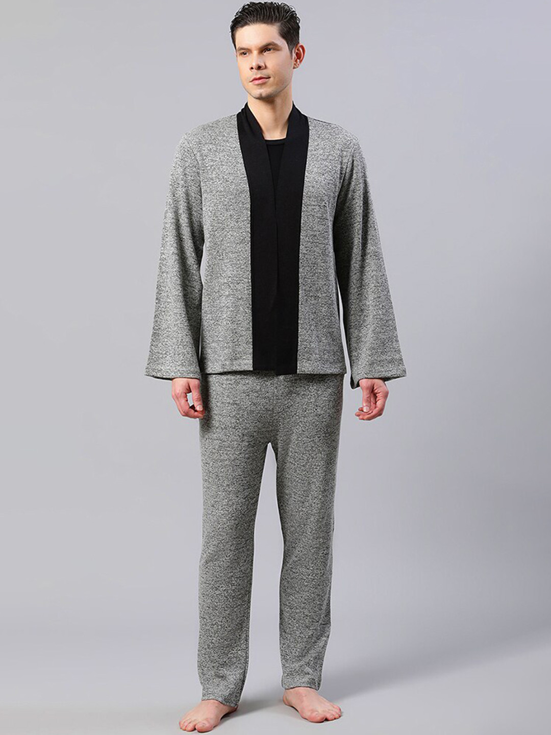 

HOUSE OF S Men V Neck Night Suit, Grey