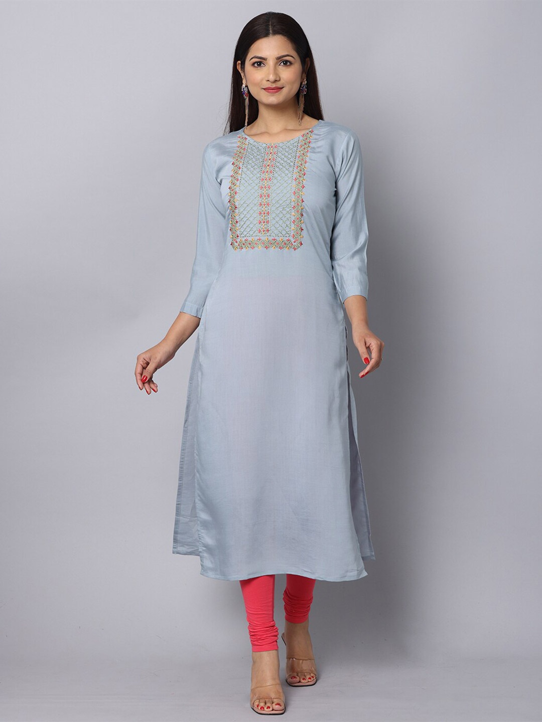 

NAYRA Women Ethnic Motifs Yoke Design Thread Work Kurta, Blue