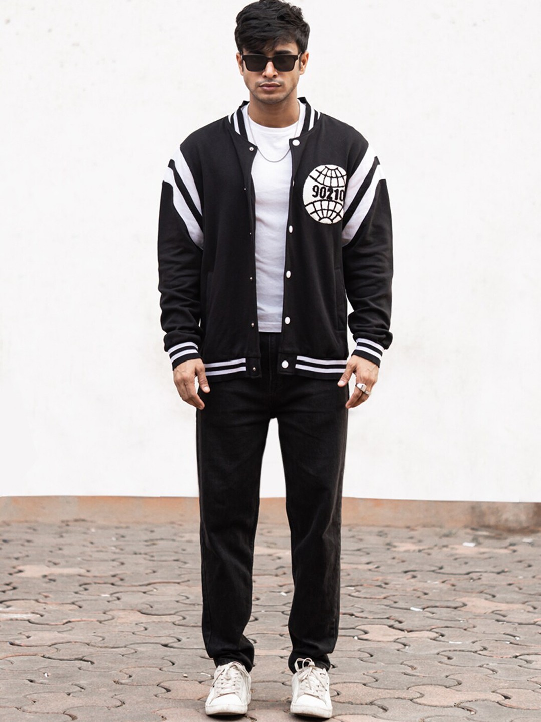 

Powerlook Men Organic Cotton Varsity Jacket, Black